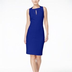 Calvin Klein Royal Blue Cutout Neck Crepe Sleeveless Shift Dress
